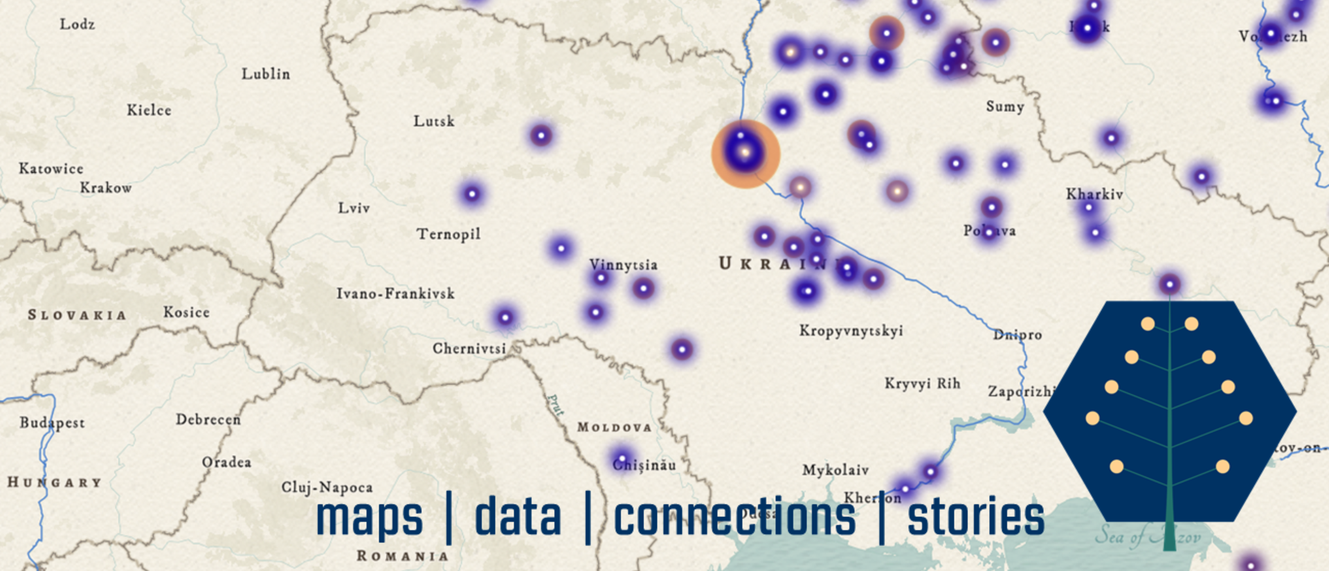 detail from a digital map of Ukraine with Imperiia Project logo in corner